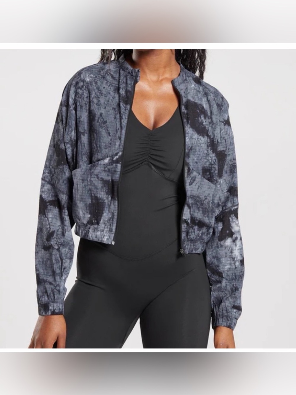 Gymshark Gray Tie-Dye Cropped Bomber Jacket